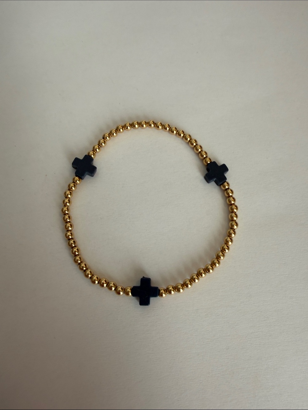 Gold Beaded Bracelet with Navy Cross Charms